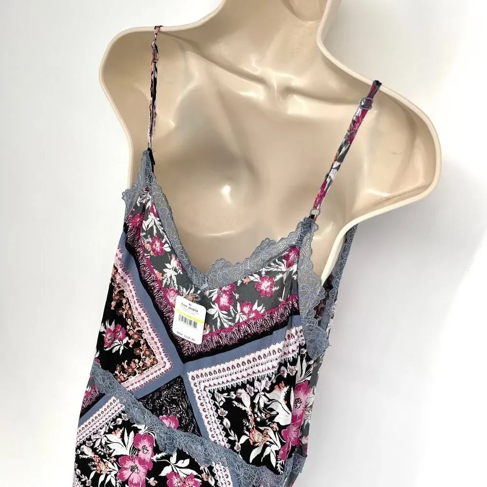 Intimately Free People NEW Stevie Printed Maxi Slip Dress Sz M Lace Graphite